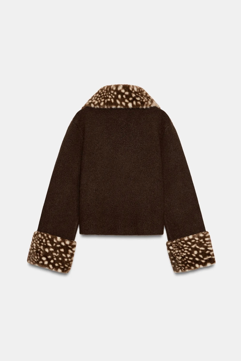 Fatima Marie | Women's Brown Jacket with Leopard Faux Fur Collar & Cuffs – Short Button-Up Coat