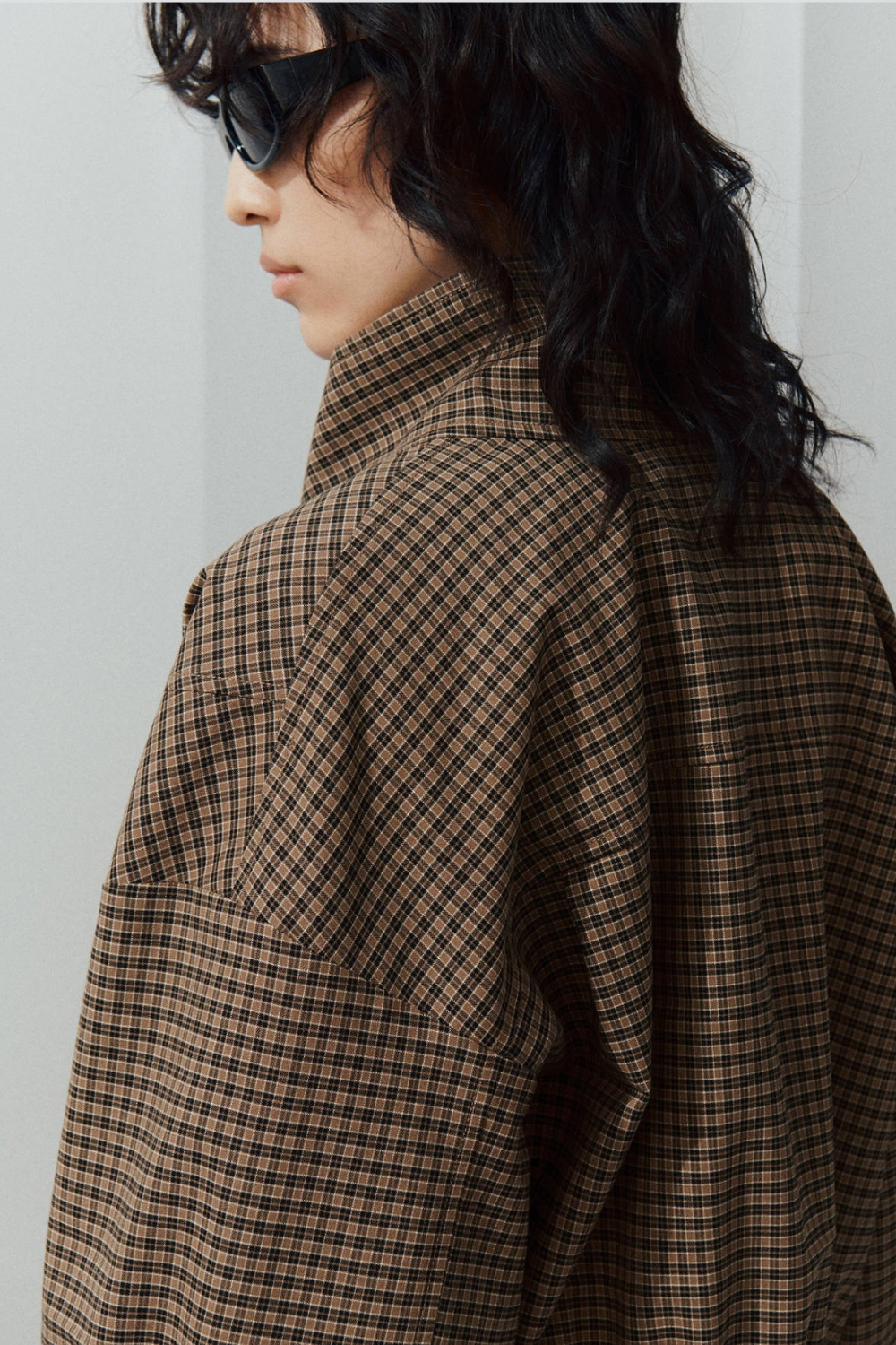Fanny Perrin | Women's Checked Funnel-Neck Jacket – Brown Cropped Bomber Jacket