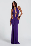 Émeline Vaillant | Halter Neck Cut Out Maxi Dress – Embellished Sparkly Draped Evening Gown