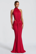 EVELINE VAUPERRIN | Draped Halter Maxi Dress – Side Cut Out Ruched Hip Bodycon Evening Gown