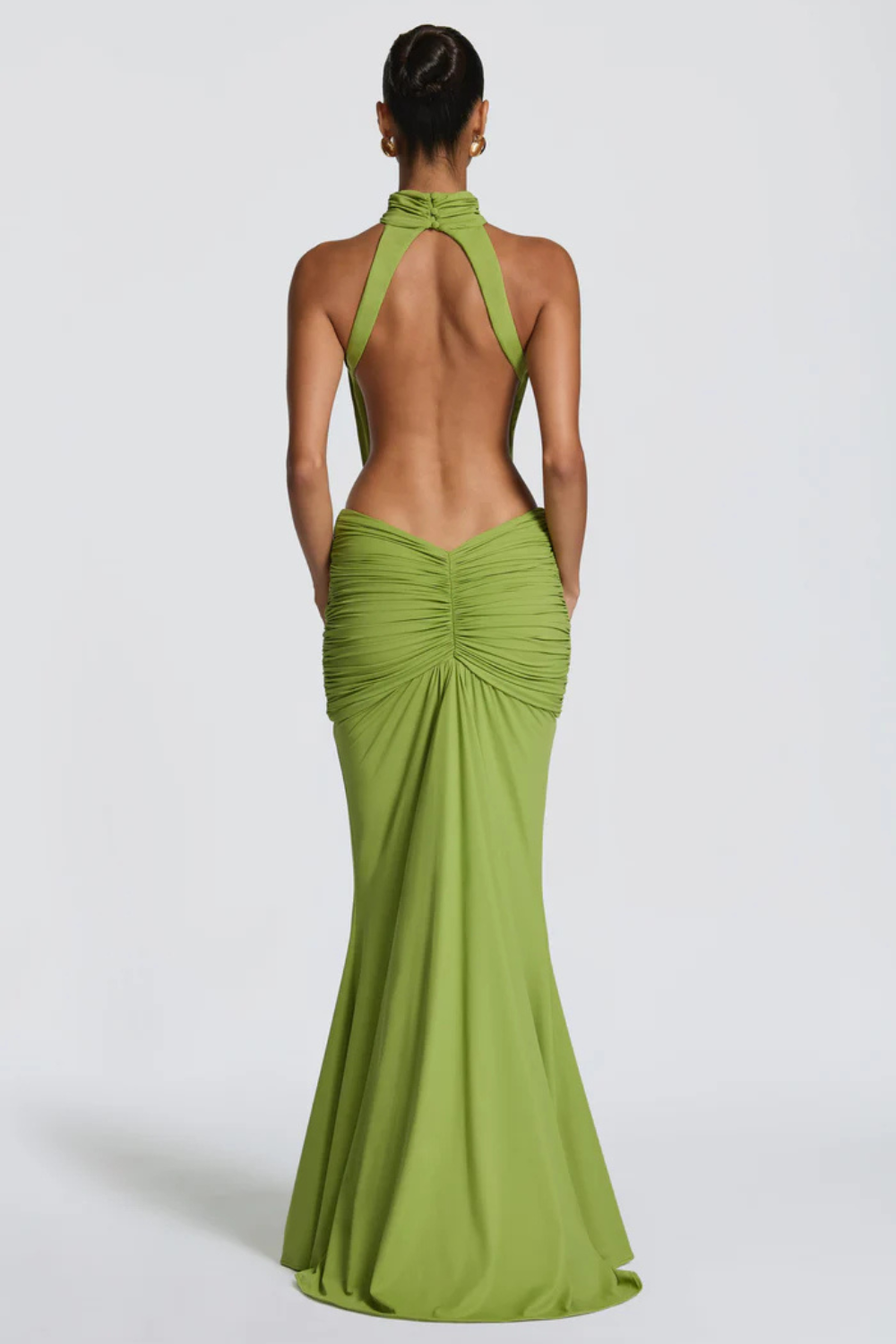 EVELINE VAUPERRIN | Draped Halter Maxi Dress – Side Cut Out Ruched Hip Bodycon Evening Gown