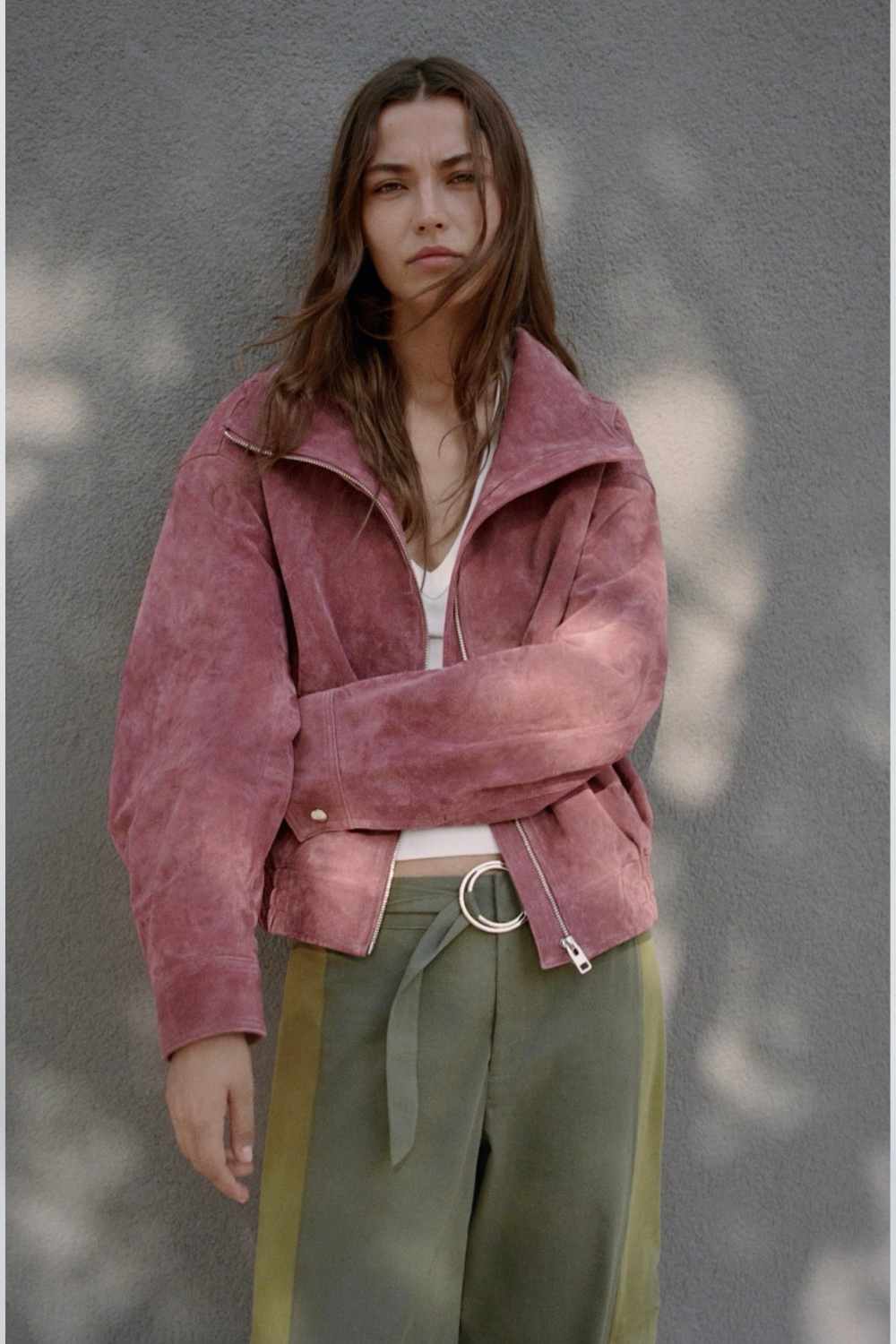 Alexandra Giroud | Women's Pink Leather High Neck Bomber Jacket – Cropped Zip-Up Jacket