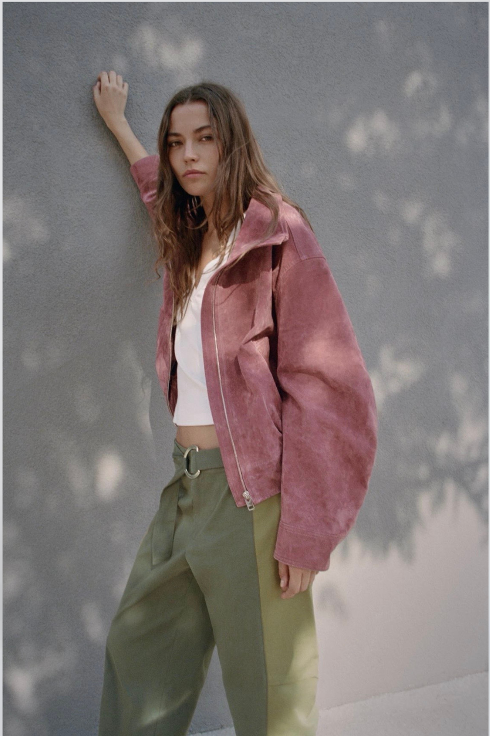Alexandra Giroud | Women's Pink Leather High Neck Bomber Jacket – Cropped Zip-Up Jacket