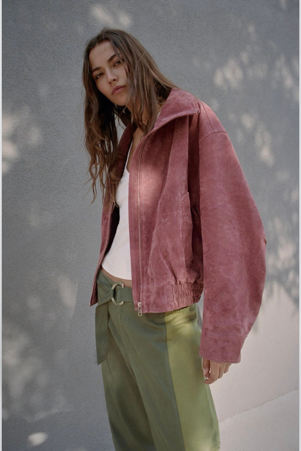 Alexandra Giroud | Women's Pink Leather High Neck Bomber Jacket – Cropped Zip-Up Jacket