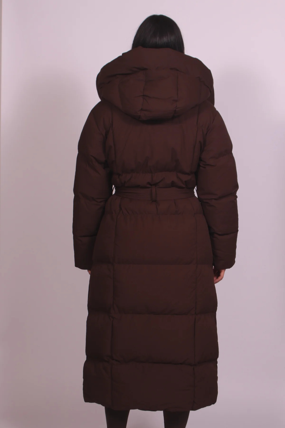Adèle Boyer | Women's Long Hooded Puffer Coat – Belted Quilted Maxi Winter Coat