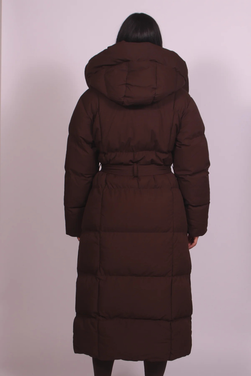 Adèle Boyer | Women's Long Hooded Puffer Coat – Belted Quilted Maxi Winter Coat