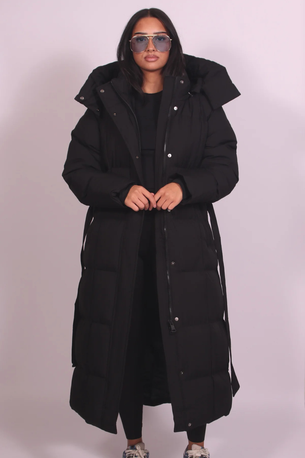 Adèle Boyer | Women's Long Hooded Puffer Coat – Belted Quilted Maxi Winter Coat