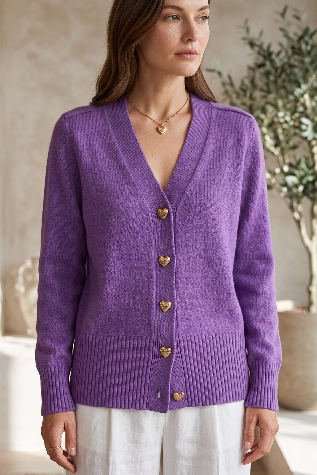 Ilaria Montavero | Elegant V-Neck Heart Button Cardigan