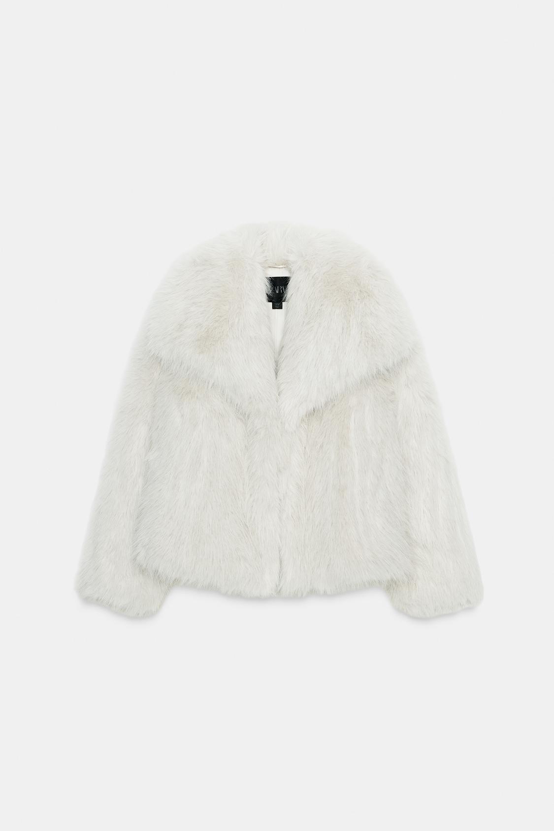 Jeanne Blanc | Women's Short Faux Fur Coat – Ecru Cream Oversized Fluffy Fur Jacket