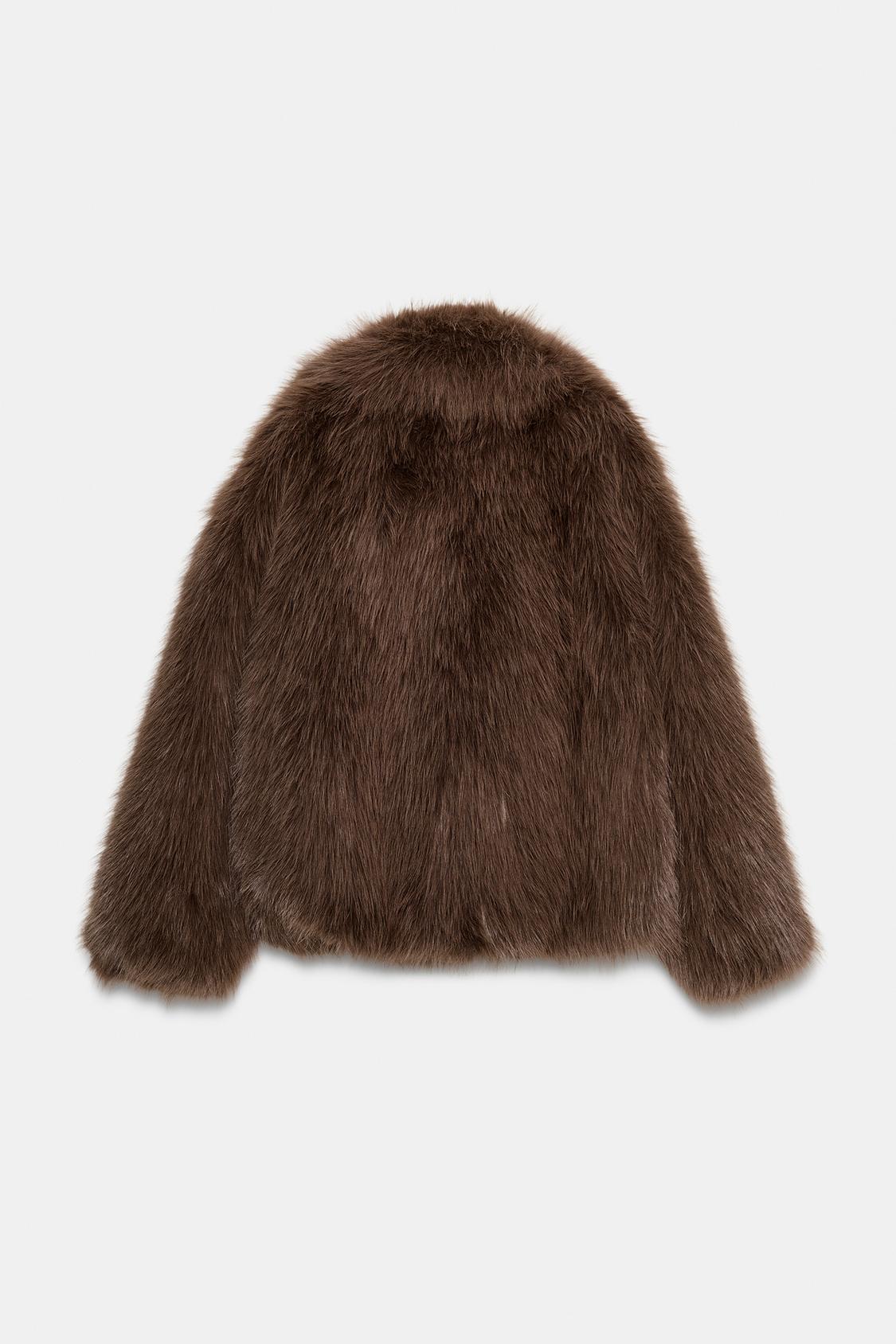Maud Marchand | Women's Brown Short Faux Fur Coat – Fluffy Shaggy Jacket