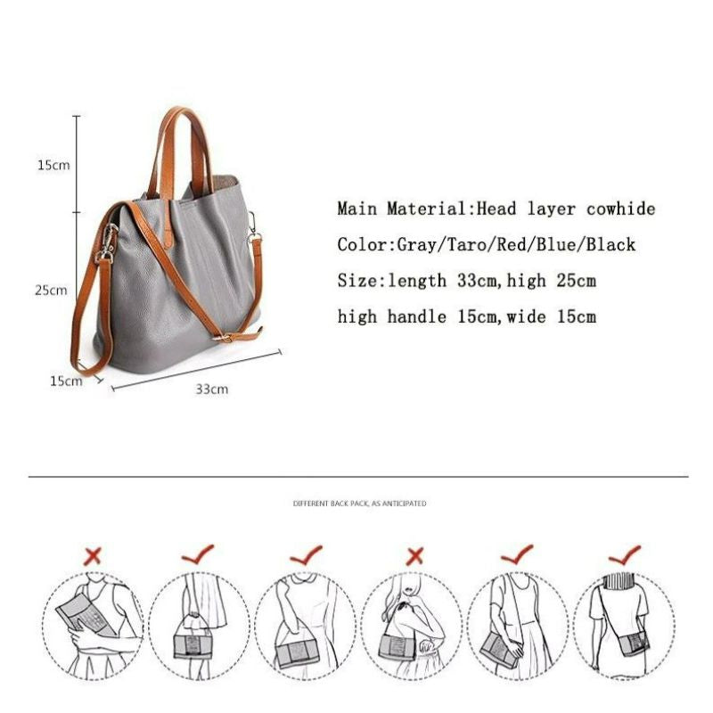 Fleur Vallerand | Genuine Leather Handbags Head Layer Cowhide Litchi Grain Women Handbag