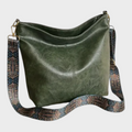 Béatrice Lucas | Women's Green PU Leather Shoulder Bag – Slouchy Hobo Bag with Wide Strap