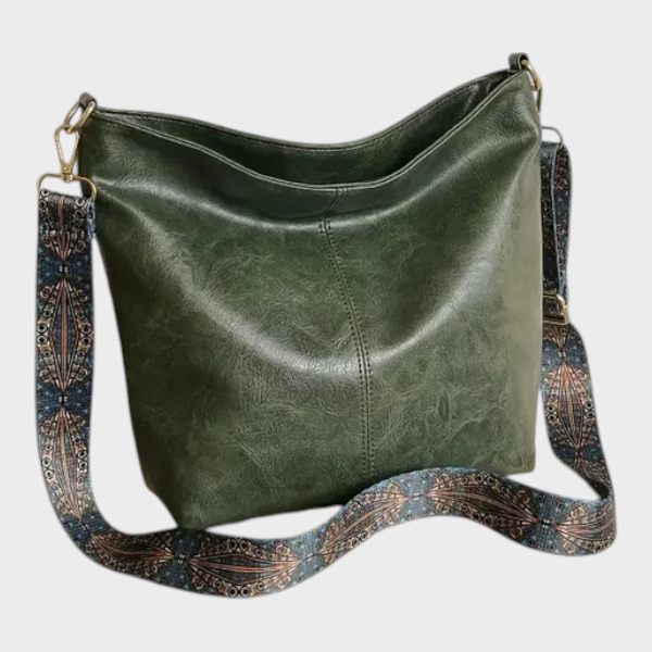 Béatrice Lucas | Women's Green PU Leather Shoulder Bag – Slouchy Hobo Bag with Wide Strap