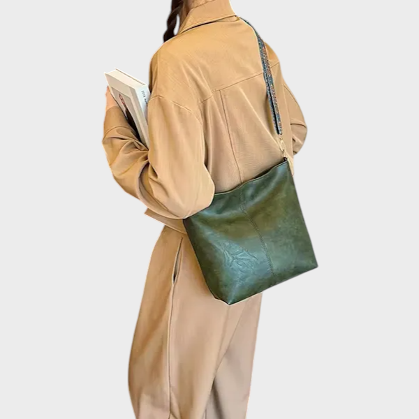 Béatrice Lucas | Women's Green PU Leather Shoulder Bag – Slouchy Hobo Bag with Wide Strap