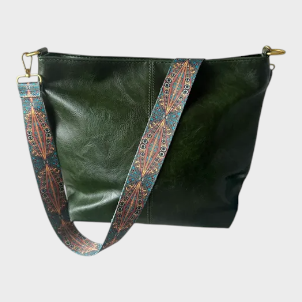 Béatrice Lucas | Women's Green PU Leather Shoulder Bag – Slouchy Hobo Bag with Wide Strap