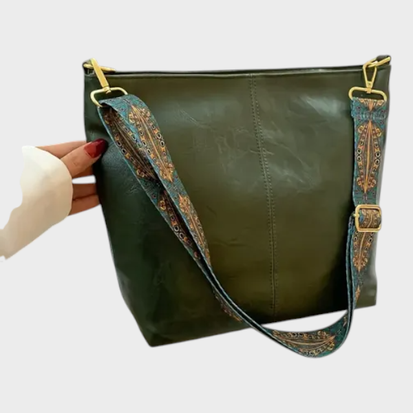 Béatrice Lucas | Women's Green PU Leather Shoulder Bag – Slouchy Hobo Bag with Wide Strap