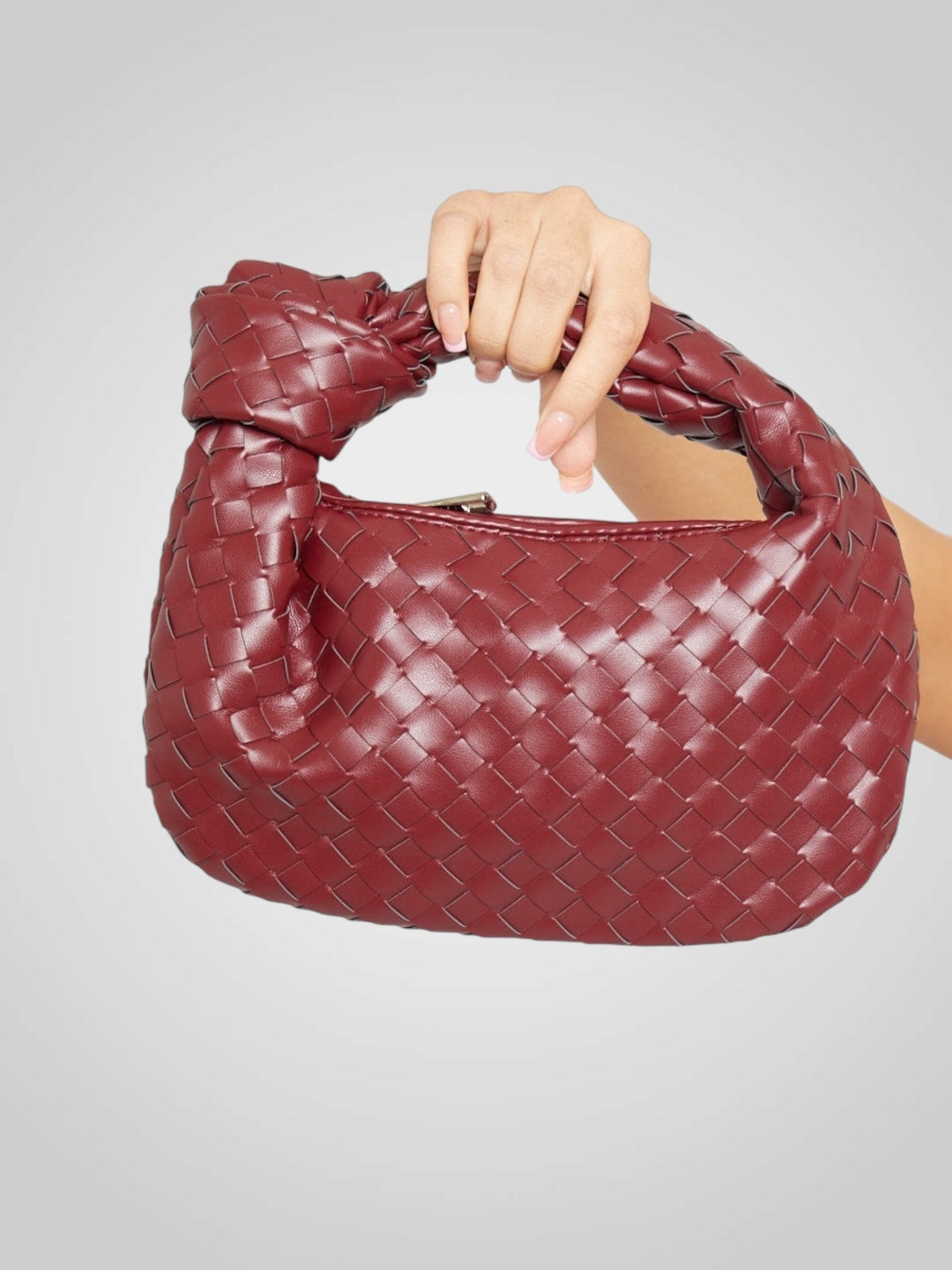Zanetti | Women's Mini Woven Knot Bag – Wine Red Eco-Leather Top Handle Handbag