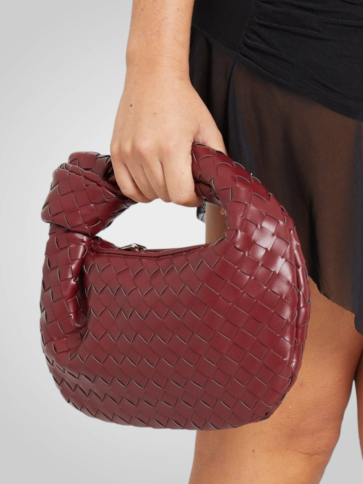 Zanetti | Women's Mini Woven Knot Bag – Wine Red Eco-Leather Top Handle Handbag