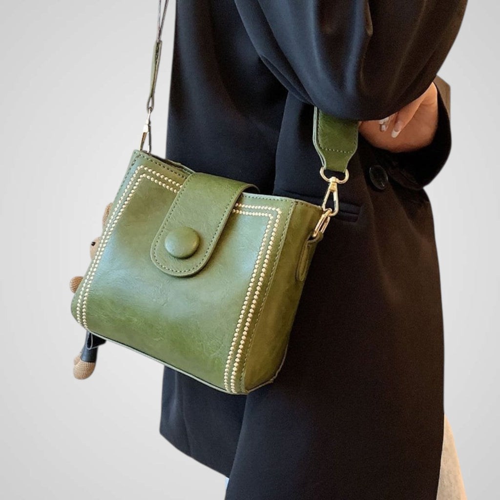 Donatelli | Women's Retro Bucket Bag with Wide Shoulder Strap – Tan Crossbody Bag