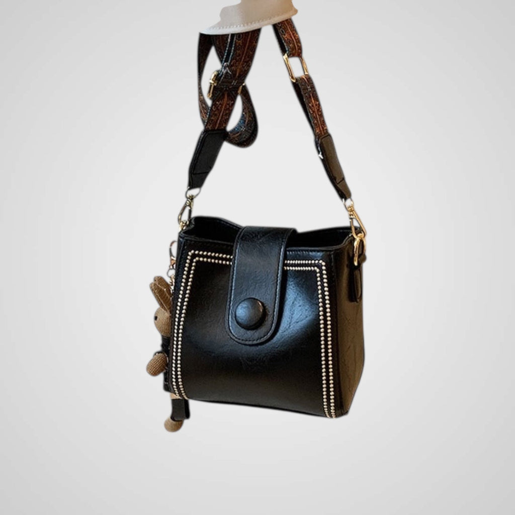 Donatelli | Women's Retro Bucket Bag with Wide Shoulder Strap – Tan Crossbody Bag