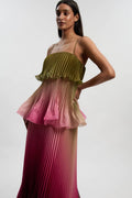 ÉLODIE DE VAUCLERC | Ombré Pleated Maxi Dress – Ruffle Layered Bodice Spaghetti Strap Flowy Gown
