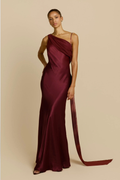 Marion Fontaine | One Shoulder Satin Maxi Dress – Bias Cut Open Back Train Evening Gown