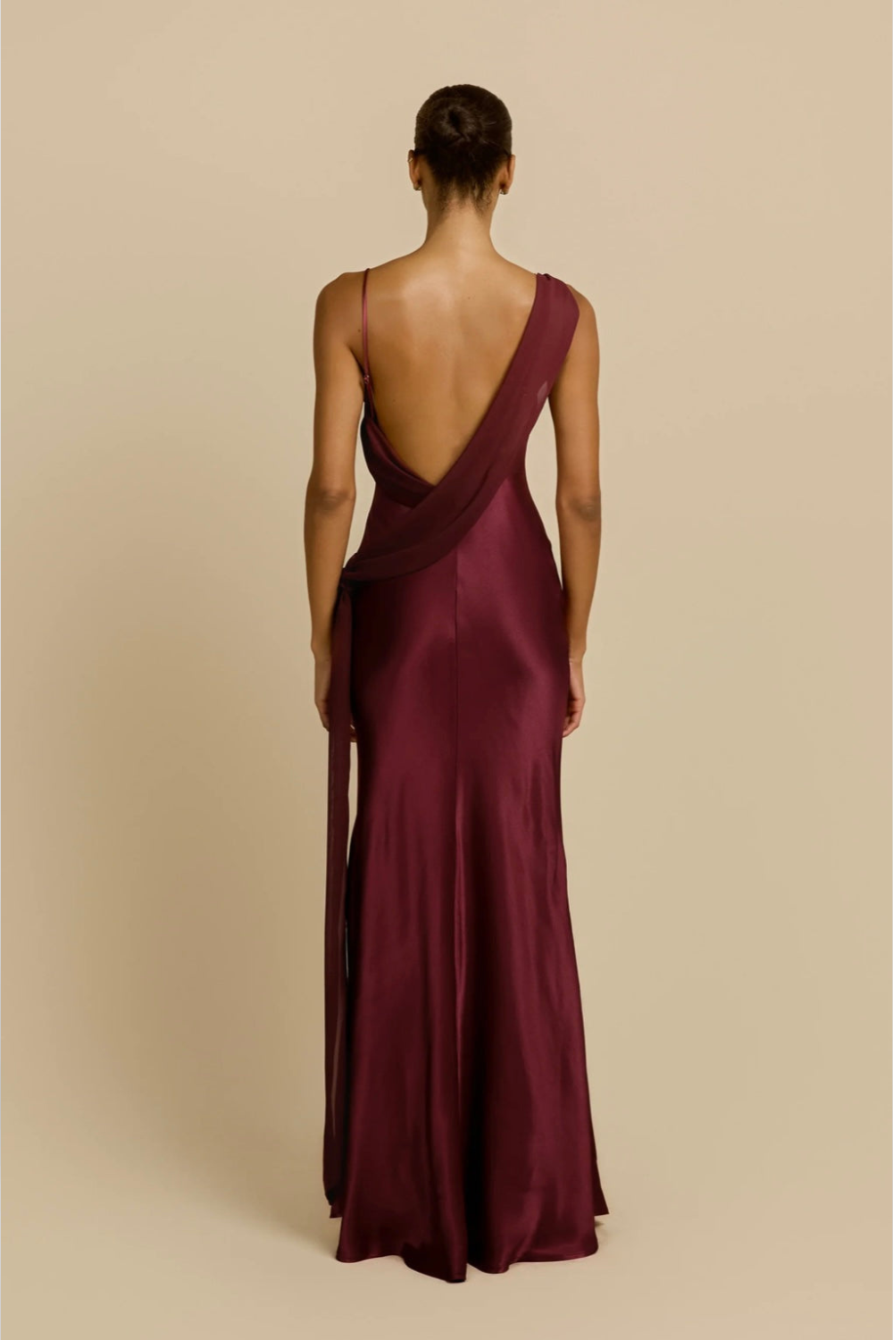 Marion Fontaine | One Shoulder Satin Maxi Dress – Bias Cut Open Back Train Evening Gown