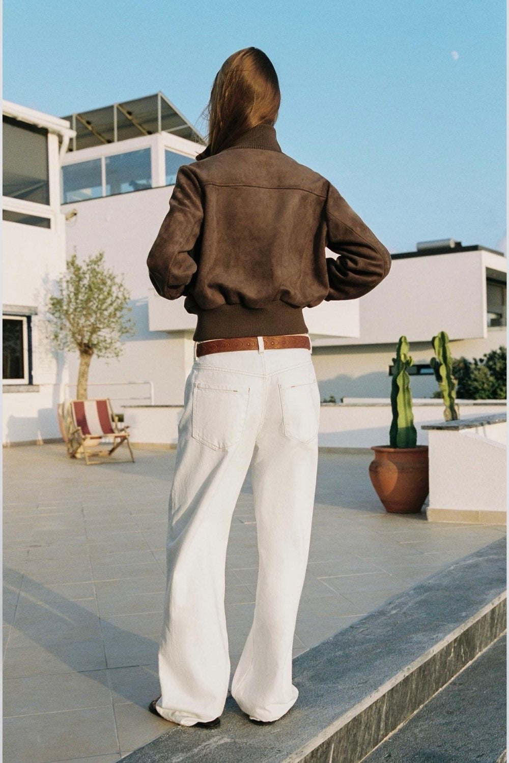 Éva Joly | Women's Brown Faux Suede Bomber Jacket – Short Zip-Up Jacket