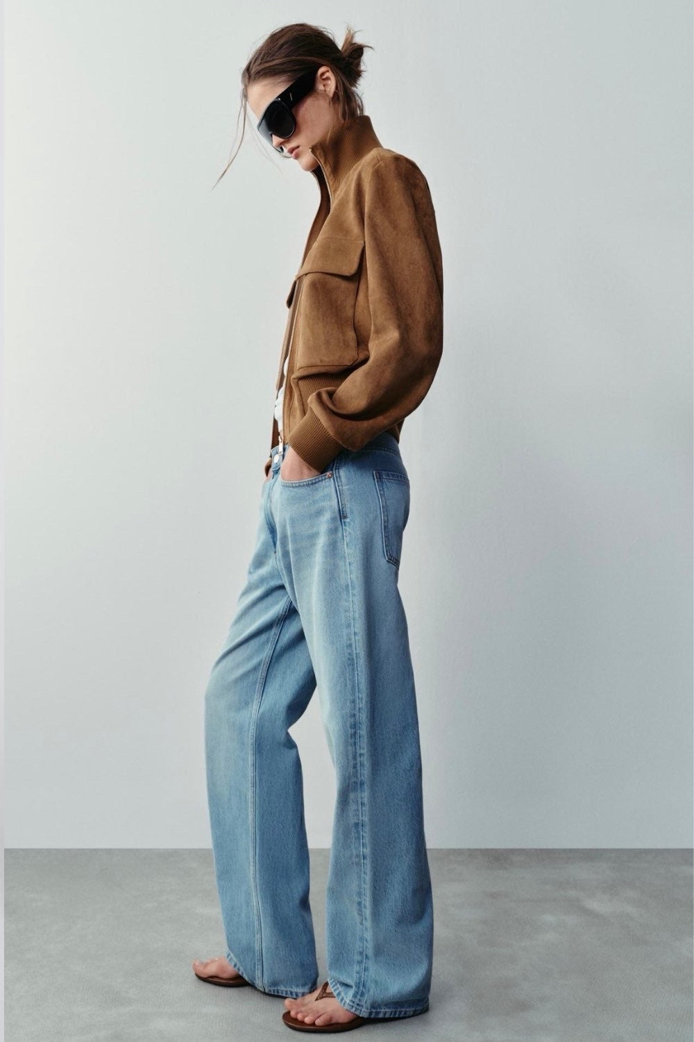 Éva Joly | Women's Brown Faux Suede Bomber Jacket – Short Zip-Up Jacket