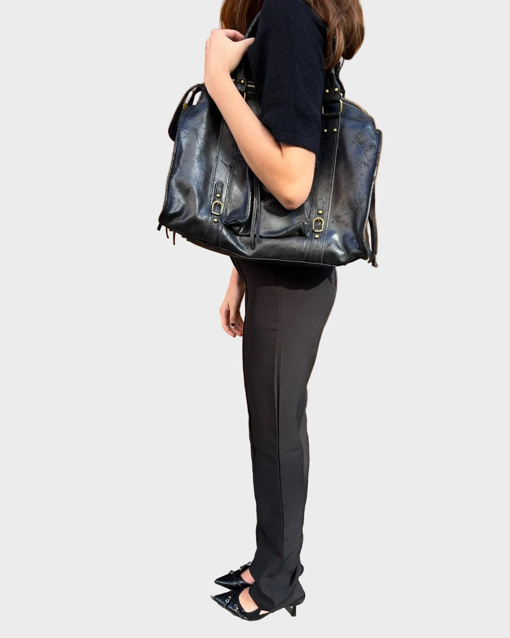 Costanza | Women's Minimal Black Carryall – Large Bowling Bag with Adjustable Strap