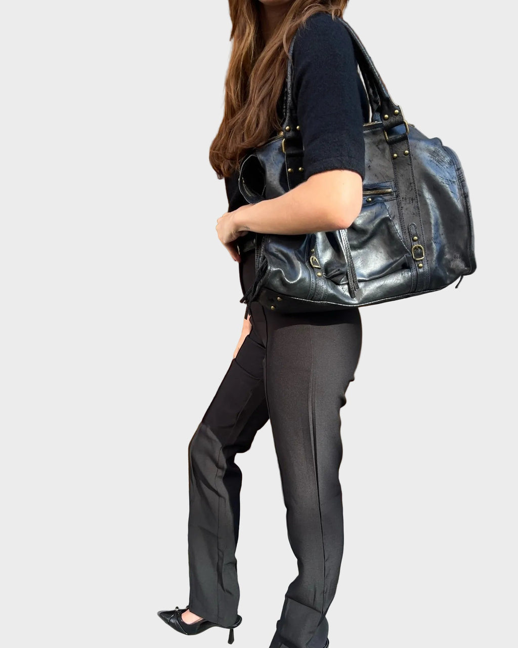 Zélie Bellecombe | Large Black Shoulder Bag with Gold-Tone Zip Closure