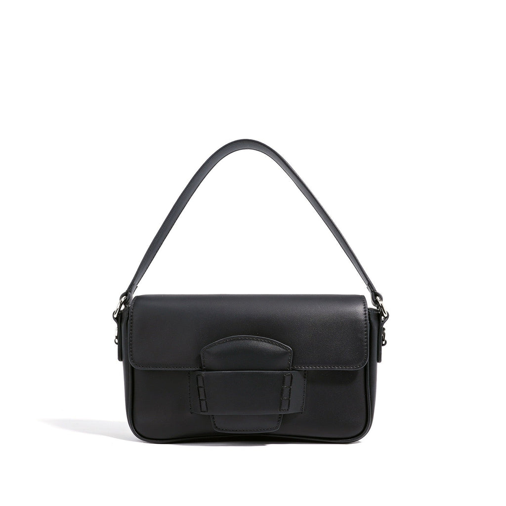 Calderoni | Women's Minimalist Shoulder Bag with Fold-Over Flap – Beige Baguette Bag