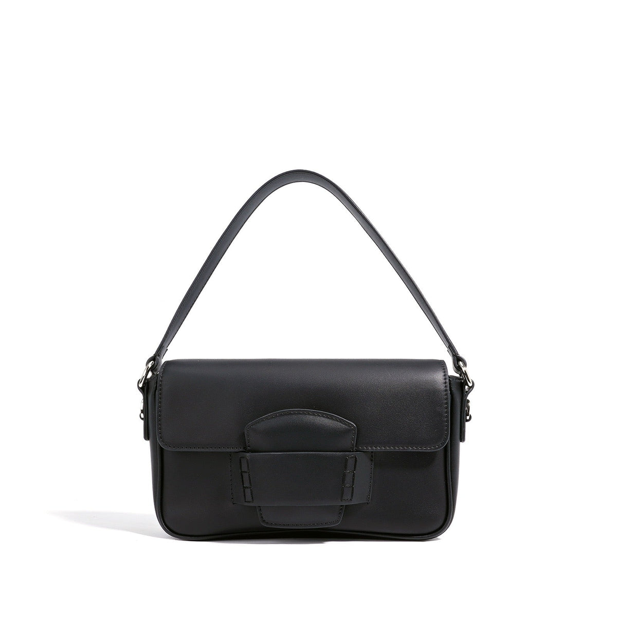 Calderoni | Women's Minimalist Shoulder Bag with Fold-Over Flap – Beige Baguette Bag