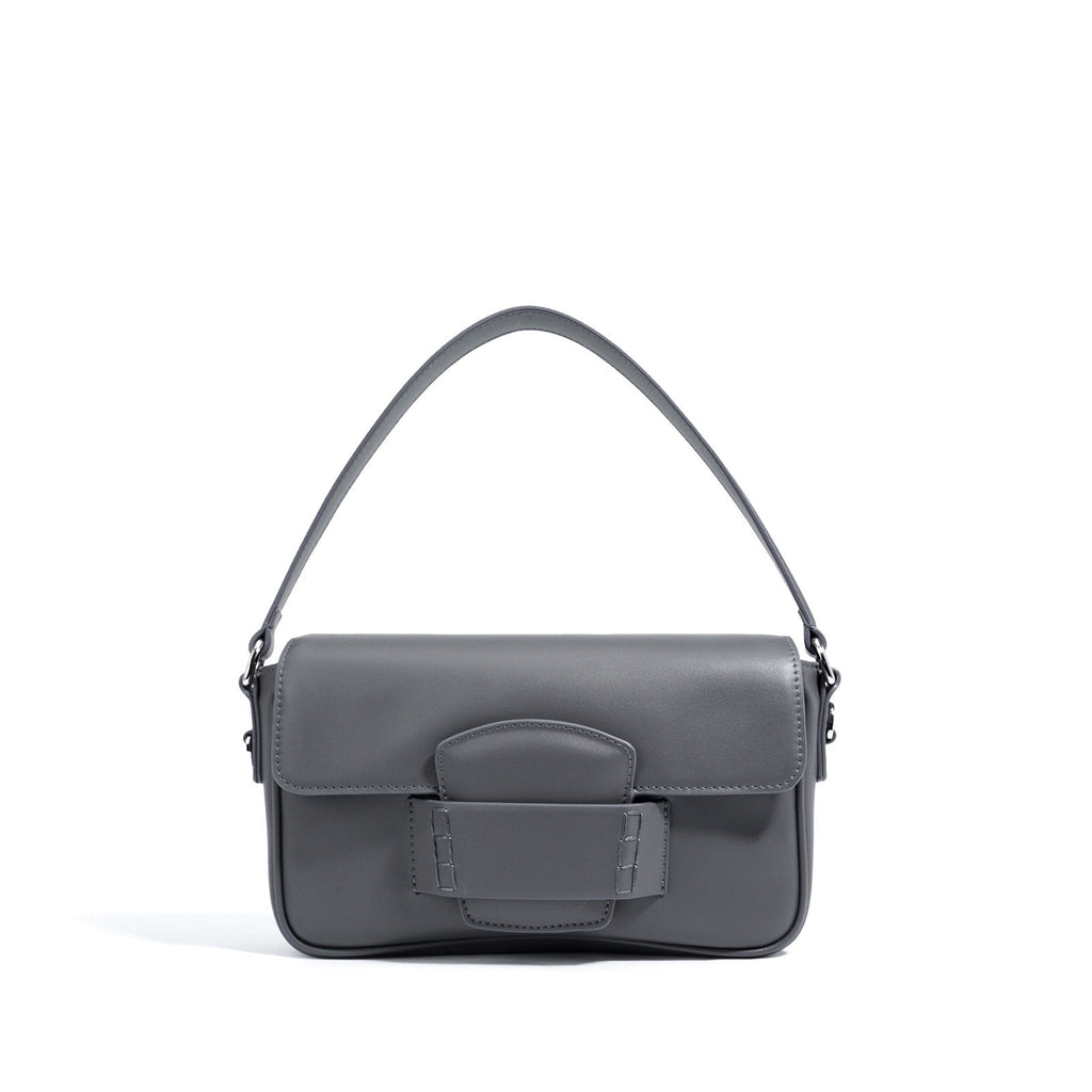 Calderoni | Women's Minimalist Shoulder Bag with Fold-Over Flap – Beige Baguette Bag
