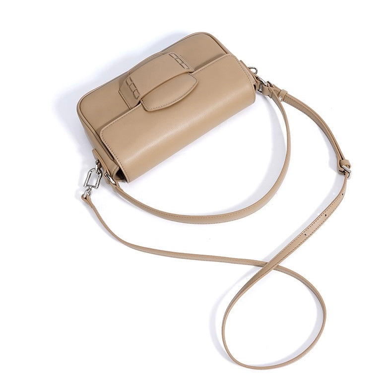 Calderoni | Women's Minimalist Shoulder Bag with Fold-Over Flap – Beige Baguette Bag