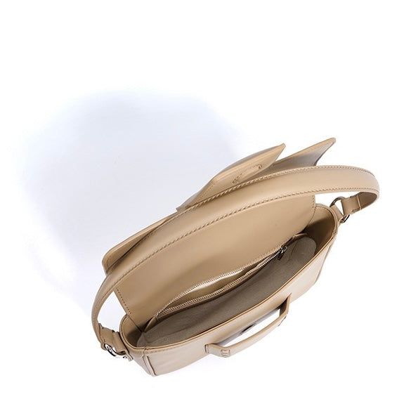 Calderoni | Women's Minimalist Shoulder Bag with Fold-Over Flap – Beige Baguette Bag