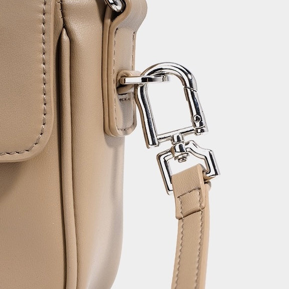 Calderoni | Women's Minimalist Shoulder Bag with Fold-Over Flap – Beige Baguette Bag