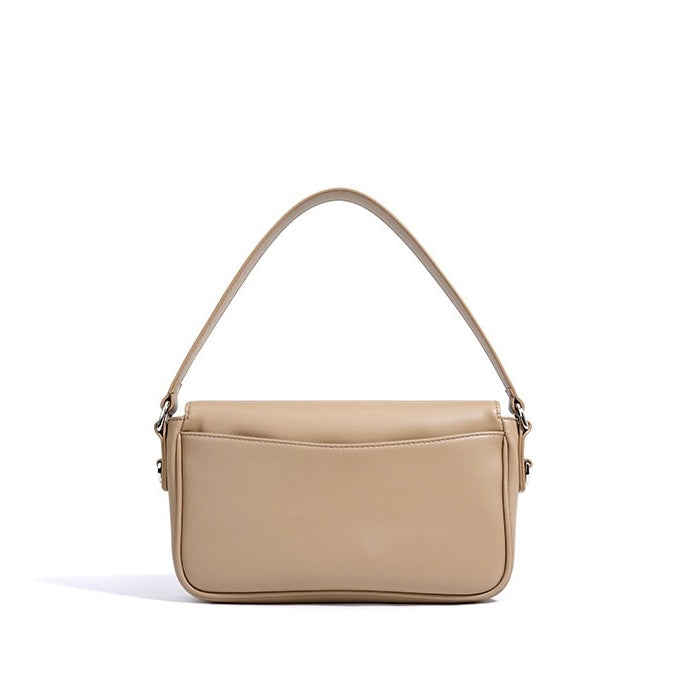 Calderoni | Women's Minimalist Shoulder Bag with Fold-Over Flap – Beige Baguette Bag