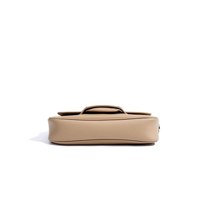 Calderoni | Women's Minimalist Shoulder Bag with Fold-Over Flap – Beige Baguette Bag