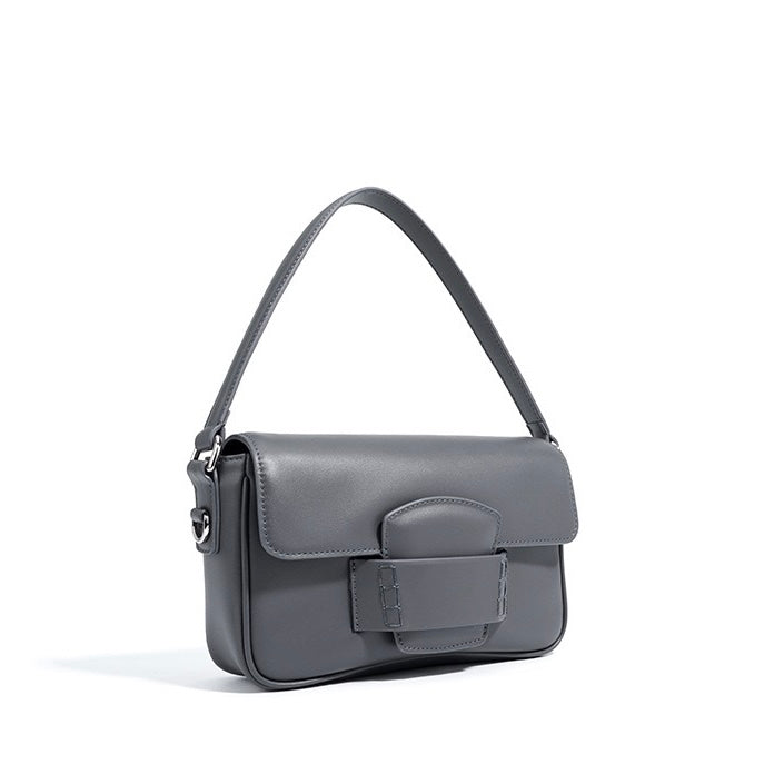 Calderoni | Women's Minimalist Shoulder Bag with Fold-Over Flap – Beige Baguette Bag