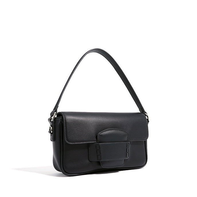 Calderoni | Women's Minimalist Shoulder Bag with Fold-Over Flap – Beige Baguette Bag