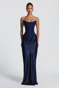 Pauline Bertrand | Strapless Corset Satin Maxi Dress – Hourglass Draped Formal Evening Gown