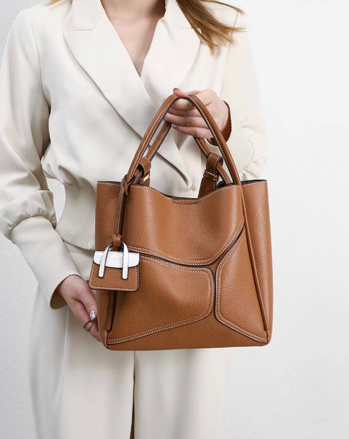 Nicoletta | Women's Brown Tote Bag – Large Top Handle Work Handbag