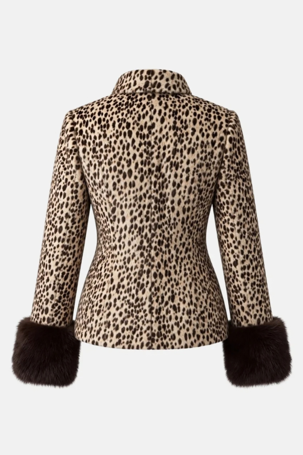 Marine Robin | Women's Leopard Print Jacket with Faux Fur Cuffs – Fitted Short Jacket