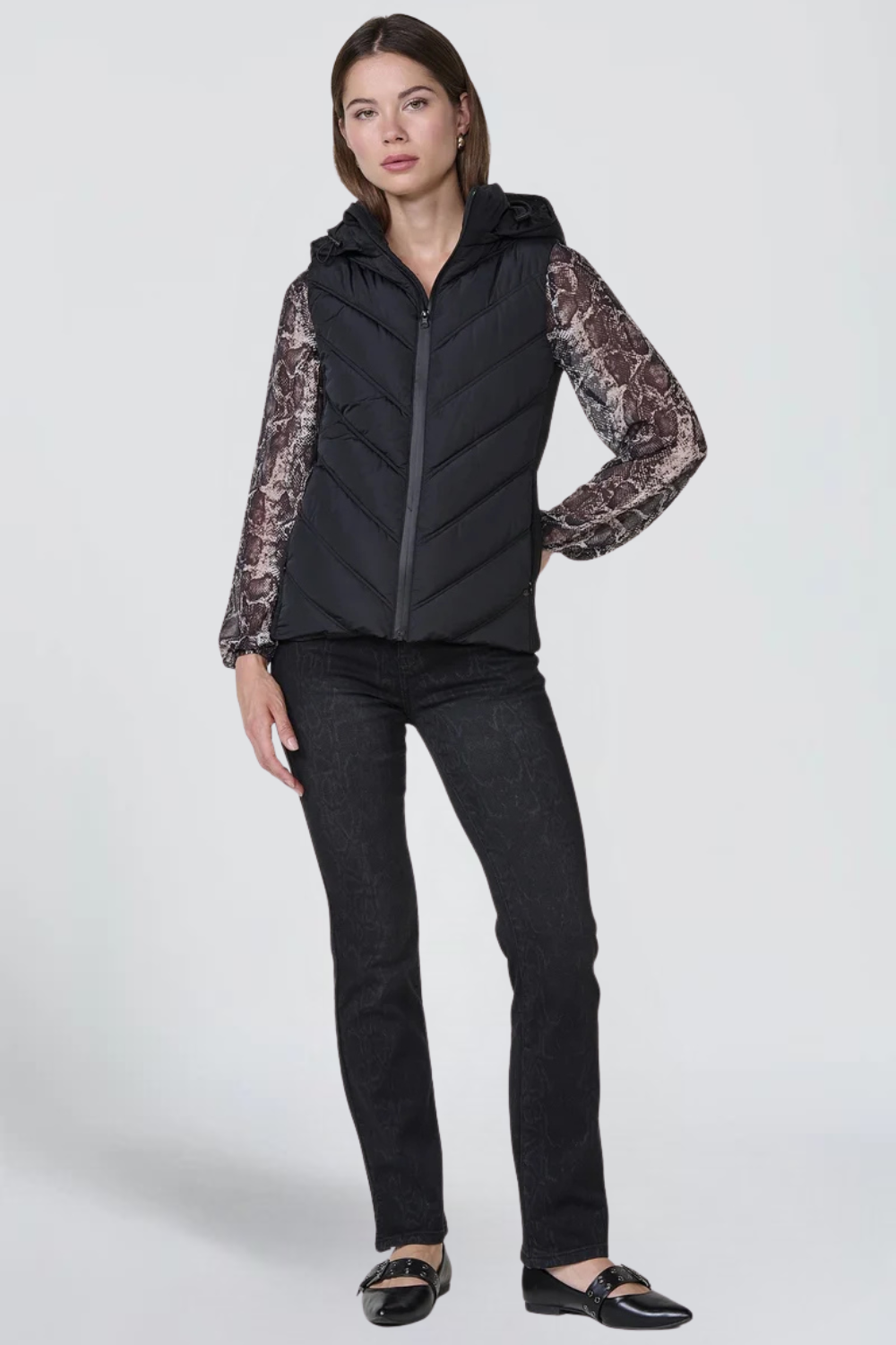 Anaïs de Montfort | Women's Black Hooded Puffer Vest – Quilted Sleeveless Gilet