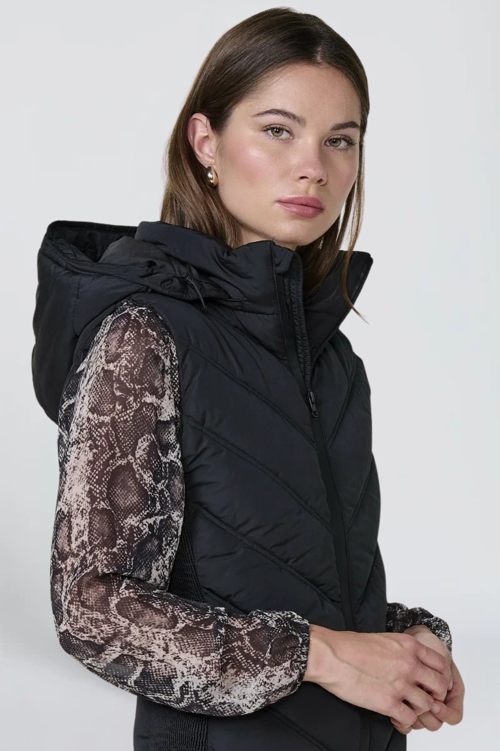 Anaïs de Montfort | Women's Black Hooded Puffer Vest – Quilted Sleeveless Gilet