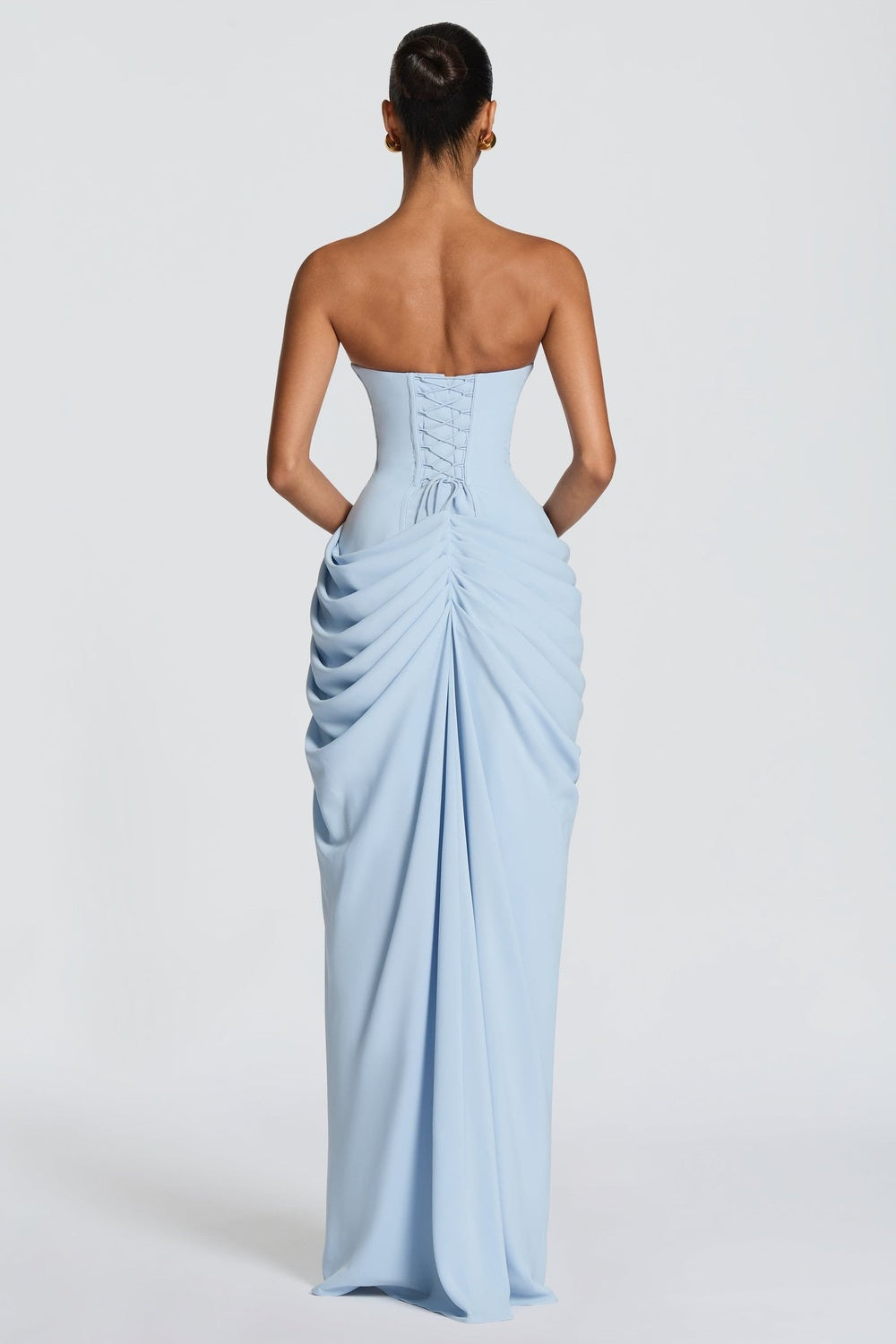 Claire Michel | Strapless Ruched Maxi Dress – High Thigh Slit Draped Bodycon Evening Gown