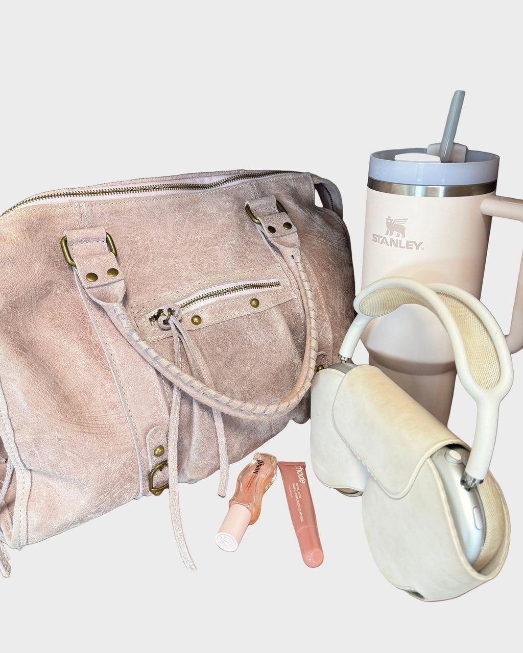 Capucine Marceau | Vanilla Pink Shoulder Bag with Zip Closure and Gold-Tone Hardware