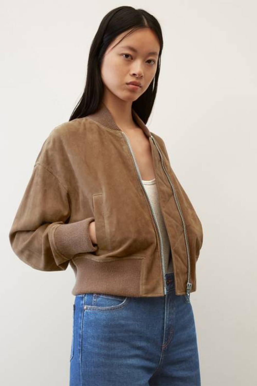 Lucinda de La Motte | Women's Short Suede Jacket – Brown Goat Suede Bomber Jacket