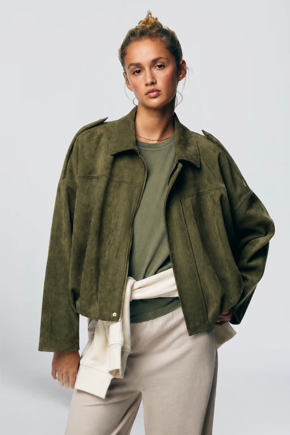 Mélissa Mathieu | Women's Khaki Oversized Utility Jacket – Green Bomber Jacket